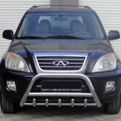 Кенгурятник WT003 (нерж.) d60 з написом для Chery Tiggo 1