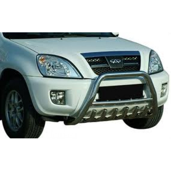 Кенгурятник WT003 (нерж.) d60 з написом для Chery Tiggo 1