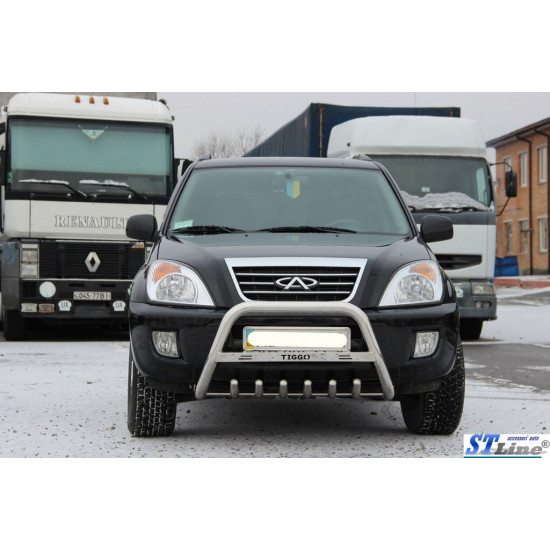 Кенгурятник WT003 (нерж.) d60 з написом для Chery Tiggo 1