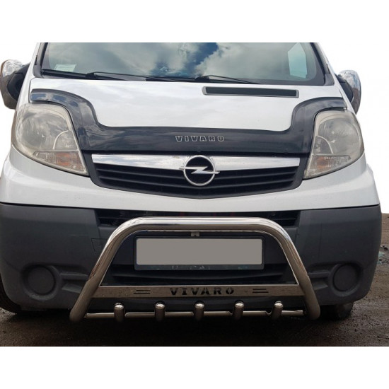 Кенгурятник WT003-4 (нерж.) З написом для Opel Vivaro 2001-2015 рр