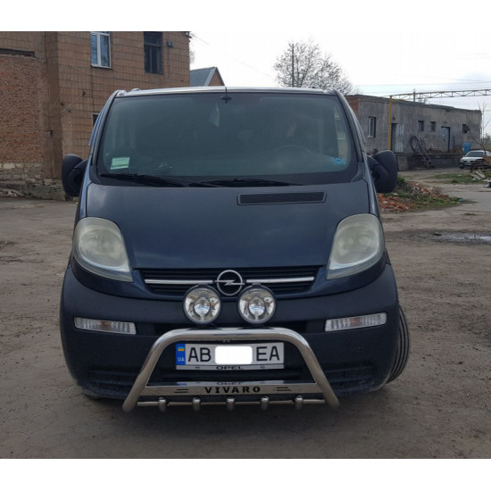 Кенгурятник WT003-4 (нерж.) З написом для Opel Vivaro 2001-2015 рр