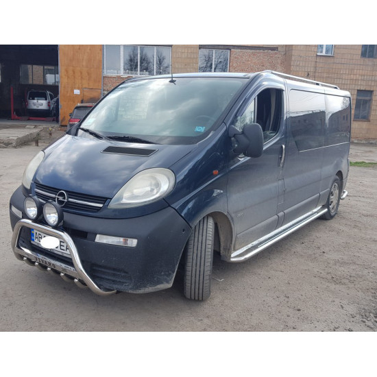 Кенгурятник WT003-4 (нерж.) З написом для Opel Vivaro 2001-2015 рр