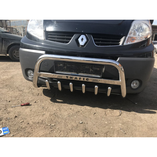 Кенгурятник WT003-4 (нерж.) З написом для Renault Trafic 2001-2015 рр