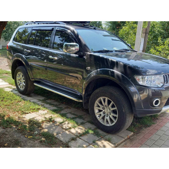 Бокові пороги Maydos V2 (2 шт., алюміній -2024 нерж) для Mitsubishi L200 2006-2015 рр