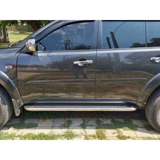 Бокові пороги Maydos V2 (2 шт., алюміній -2024 нерж) для Mitsubishi L200 2006-2015 рр