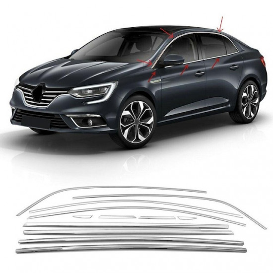 Повна окантовка вікон (Sedan, 12 шт., нерж.) Carmos - Турецька сталь для Renault Megane IV 2016-2022 рр Повна окантовка вікон (Sedan, 12 шт., нерж.) Carmos - Турецька сталь для Renault Megane IV 2016-2022 рр