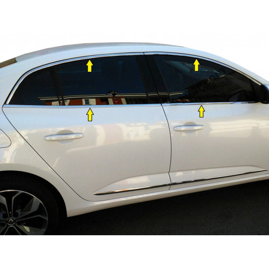 Повна окантовка вікон (Sedan, 12 шт., нерж.) Carmos - Турецька сталь для Renault Megane IV 2016-2022 рр Повна окантовка вікон (Sedan, 12 шт., нерж.) Carmos - Турецька сталь для Renault Megane IV 2016-2022 рр