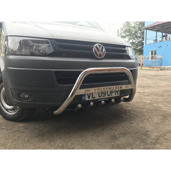 Кенгурятник WT003 (нерж) 60 мм, з написом для Volkswagen T5 2010-2015 рр