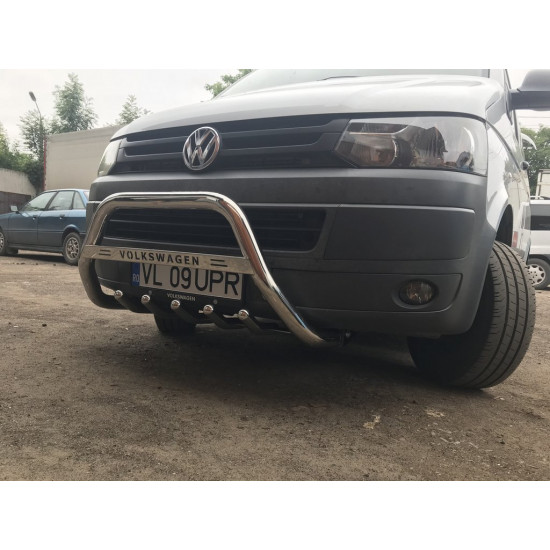 Кенгурятник WT003 (нерж) 60 мм, з написом для Volkswagen T5 2010-2015 рр