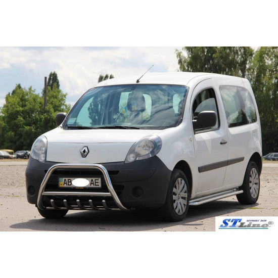 Кенгурятник WT003/004 (нерж.) з написом, 60 мм для Renault Kangoo 2008-2020 рр