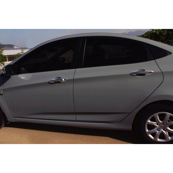 Накладки на ручки (4 шт, нерж) OmsaLine - Італійська нержавійка для Hyundai Accent Solaris 2011-2017 рр Накладки на ручки (4 шт, нерж) OmsaLine - Італійська нержавійка для Hyundai Accent Solaris 2011-2017 рр