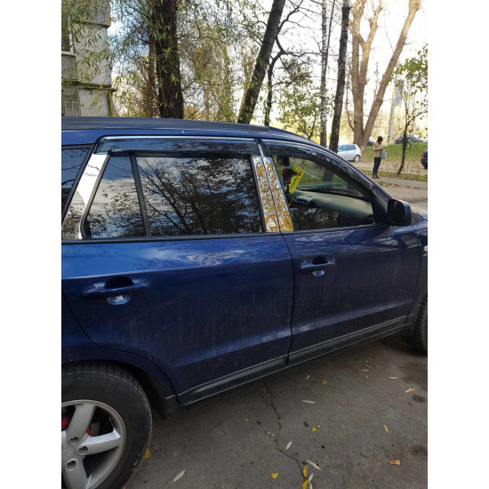 Молдинг дверних стійок (6 шт, нерж.) для Hyundai Santa Fe 2 2006-2012рр