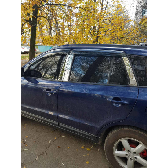 Молдинг дверних стійок (6 шт, нерж.) для Hyundai Santa Fe 2 2006-2012рр