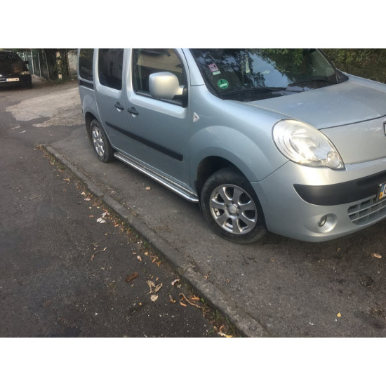 Бокові пороги Premium (2 шт., Нерж.) 60 мм, довга база для Renault Kangoo 2008-2020 рр