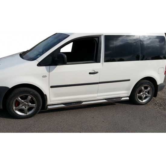 Бічні труби BB002 (2 шт., нерж) 70 мм, Maxi база для Volkswagen Caddy 2010-2015рр