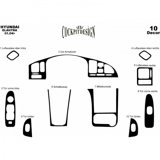 Накладки на панель дерево для Hyundai Elantra 2006-2011 рр