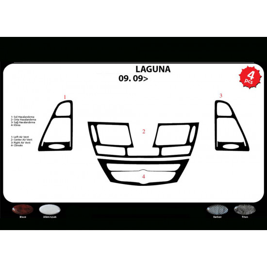 Накладки на панель (Meric, Туреччина) алюміній для Renault Laguna 2007-2015 рр