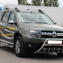 Кенгурятник з написом WT004 (нерж.) для Renault Duster 2008-2017 рр