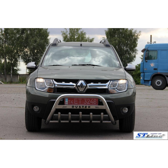 Кенгурятник з написом WT004 (нерж.) для Renault Duster 2008-2017 рр