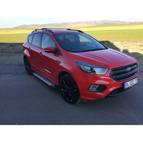 Бокові пороги Allmond Grey (2 шт, алюм.) З пофарбованим листям на дверях для Ford Kuga/Escape 2013-2019 рр