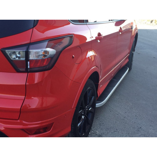 Бокові пороги Tayga Grey (2 шт., Алюміній) З чорним листям на дверях для Ford Kuga/Escape 2013-2019 рр Бокові пороги Tayga Grey (2 шт., Алюміній) З чорним листям на дверях для Ford Kuga/Escape 2013-2019 рр