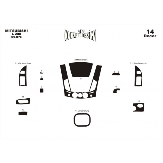 Накладки на панель (14 деталей) Дерево для Mitsubishi L200 2006-2015 рр