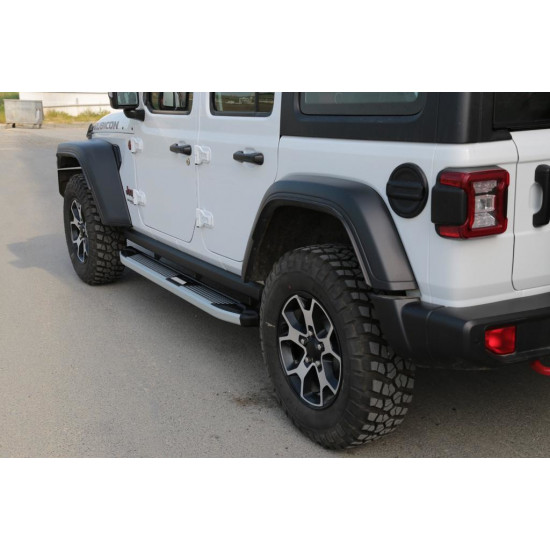 Бокові пороги Mevsim Grey (2 шт., Алюміній) для Jeep Wrangler 2018-2024 рр Бокові пороги Mevsim Grey (2 шт., Алюміній) для Jeep Wrangler 2018-2024 рр