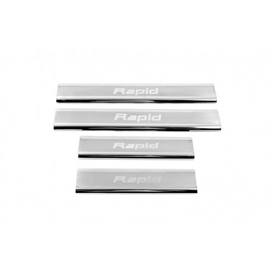 Накладки на пороги Carmos V2 (4 шт, нерж) для Skoda Rapid 2012-2024 рр Накладки на пороги Carmos V2 (4 шт, нерж) для Skoda Rapid 2012-2024 рр