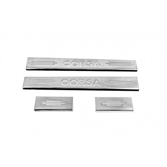 Накладки на пороги Carmos V2 (4 шт, нерж) для Opel Corsa C 2000-2024 рр Накладки на пороги Carmos V2 (4 шт, нерж) для Opel Corsa C 2000-2024 рр