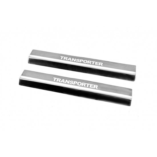 Накладки на пороги Carmos V2 (2 шт, нерж) для Volkswagen T5 Transporter 2003-2010 рр Накладки на пороги Carmos V2 (2 шт, нерж) для Volkswagen T5 Transporter 2003-2010 рр