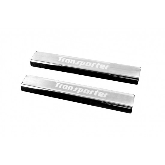 Накладки на пороги Carmos V3 (2 шт, нерж) для Volkswagen T5 Transporter 2003-2010 рр Накладки на пороги Carmos V3 (2 шт, нерж) для Volkswagen T5 Transporter 2003-2010 рр