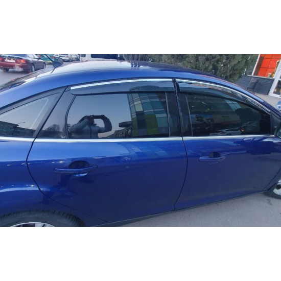 Вітровики з хромом HB/Sedan (4 шт., Sunplex Chrome) для Ford Focus III 2011-2017 рр