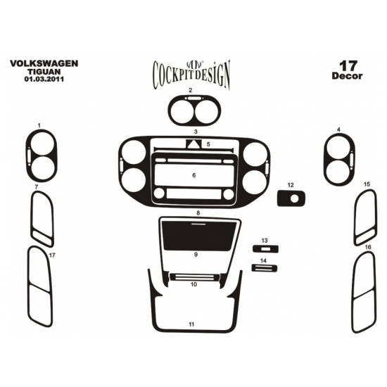 Накладки на панель (2011-2015) Дерево для Volkswagen Tiguan рр