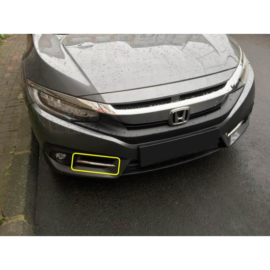 Накладки на противотуманки Carmos (2 шт., нерж) для Honda Civic Sedan X 2016-2021 рр Накладки на противотуманки Carmos (2 шт., нерж) для Honda Civic Sedan X 2016-2021 рр