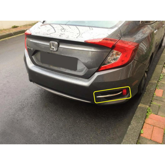 Накладки на задні противотуманки (2 шт., нерж) для Honda Civic Sedan X 2016-2021 рр Накладки на задні противотуманки (2 шт., нерж) для Honda Civic Sedan X 2016-2021 рр