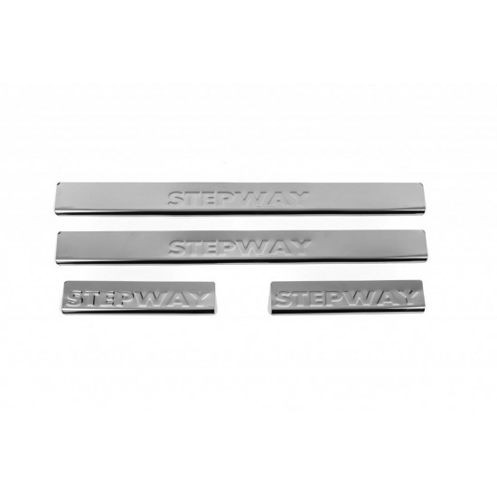 Накладки на пороги Carmos V2 (4 шт, нерж.) для Renault Sandero 2007-2013 рр Накладки на пороги Carmos V2 (4 шт, нерж.) для Renault Sandero 2007-2013 рр