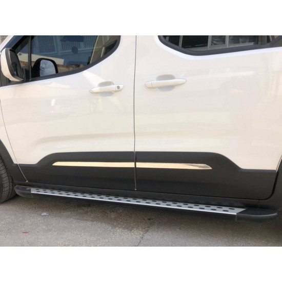Накладки на молдинг дверей (нерж.) Carmos - Турецька сталь для Peugeot Partner/Rifter 2019-2024 рр Накладки на молдинг дверей (нерж.) Carmos - Турецька сталь для Peugeot Partner/Rifter 2019-2024 рр