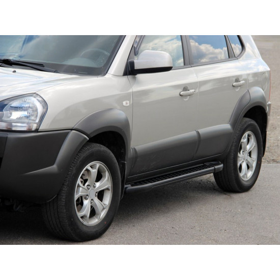 Бокові пороги Allmond Black (2 шт., алюміній) для Hyundai Tucson JM 2004-2024 рр