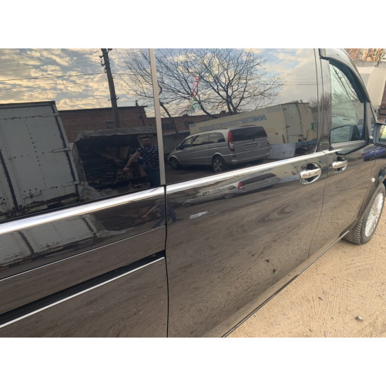 Нижні молдинги скла по всій довжині (8 шт., нерж) Carmos, L1 для Mercedes Vito / V-class W447 2014-2024 рр Нижні молдинги скла по всій довжині (8 шт., нерж) Carmos, L1 для Mercedes Vito / V-class W447 2014-2024 рр