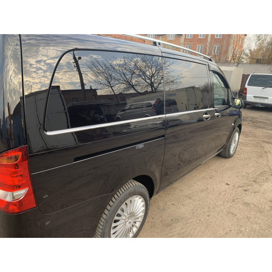 Нижні молдинги скла по всій довжині (8 шт., нерж) Carmos, L1 для Mercedes Vito / V-class W447 2014-2024 рр Нижні молдинги скла по всій довжині (8 шт., нерж) Carmos, L1 для Mercedes Vito / V-class W447 2014-2024 рр