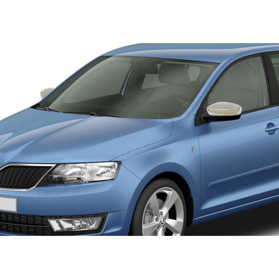 Накладки на дзеркала без вирізу під поворот (2 шт., нерж) для Skoda Rapid 2012-2024 рр