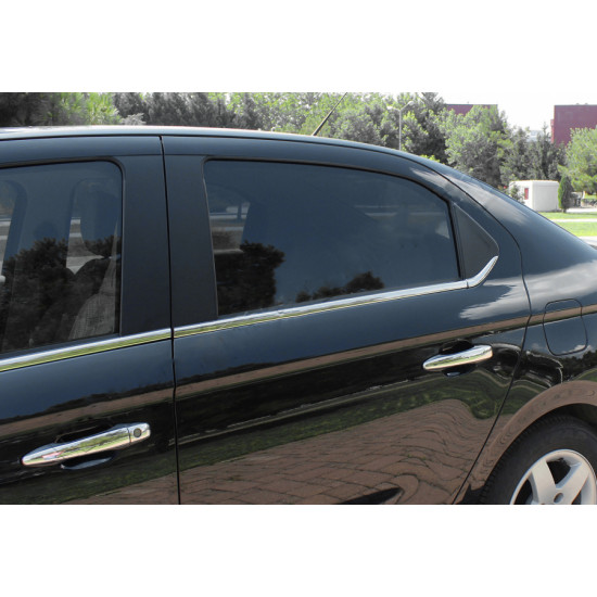 Окантовка вікон (нерж.) 6 шт, Carmos (з кватиркою) для Citroen C-Elysee 2012-2024 рр Окантовка вікон (нерж.) 6 шт, Carmos (з кватиркою) для Citroen C-Elysee 2012-2024 рр