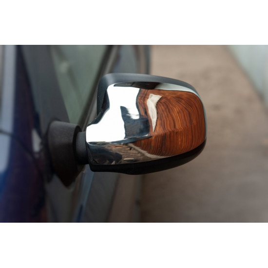 Накладки на дзеркала верхня частина (2 шт, нерж) для Renault Logan II 2013-2022 рр Накладки на дзеркала верхня частина (2 шт, нерж) для Renault Logan II 2013-2022 рр
