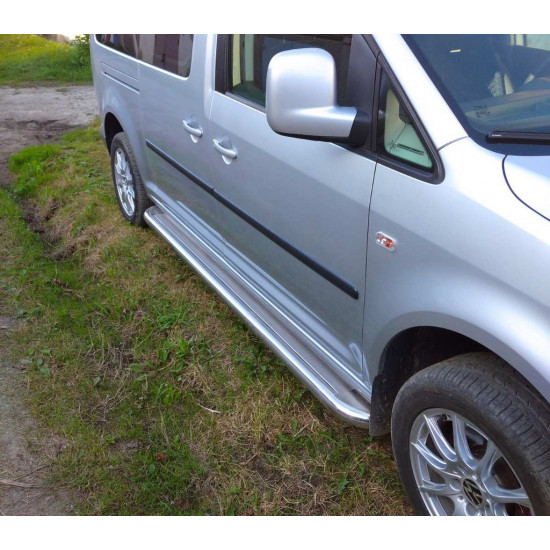 Бокові пороги Premium (2 шт., нерж) Стандартна база, d42 для Volkswagen Caddy 2004-2010 рр