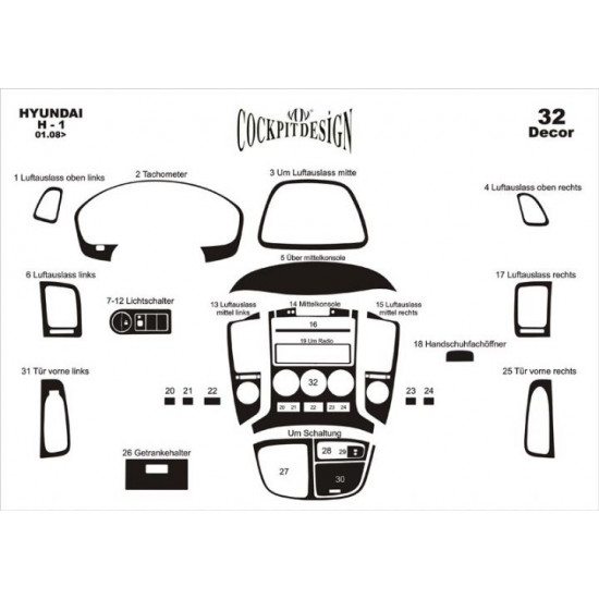 Накладки на панель (big set) Титан для Hyundai H200, H1, Starex 2008-2024 рр