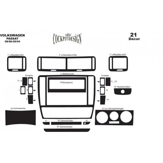 Накладки на панель 96-04 Карбон для Volkswagen Passat B5 1997-2005 років