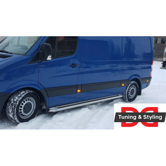 Бокові пороги Premium (2 шт., нерж.) d60, Long/ExtraLong для Mercedes Sprinter W906 2006-2018 рр