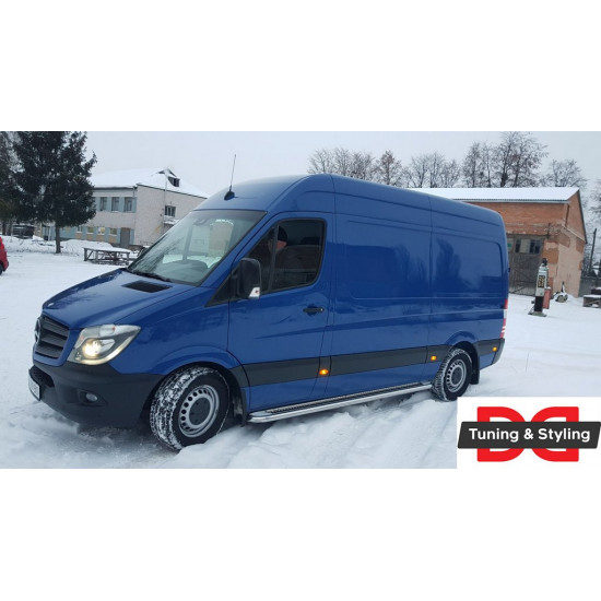 Бокові пороги Premium (2 шт., нерж.) d60, Long/ExtraLong для Mercedes Sprinter W906 2006-2018 рр