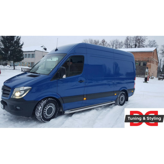 Бокові пороги Premium (2 шт., нерж.) d60, Long/ExtraLong для Mercedes Sprinter W906 2006-2018 рр