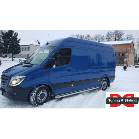 Бокові пороги Premium (2 шт., нерж.) d60, Long/ExtraLong для Mercedes Sprinter W906 2006-2018 рр